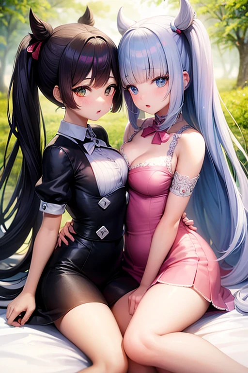 2 girls, kanna kamui and marnie from pokemon, busty