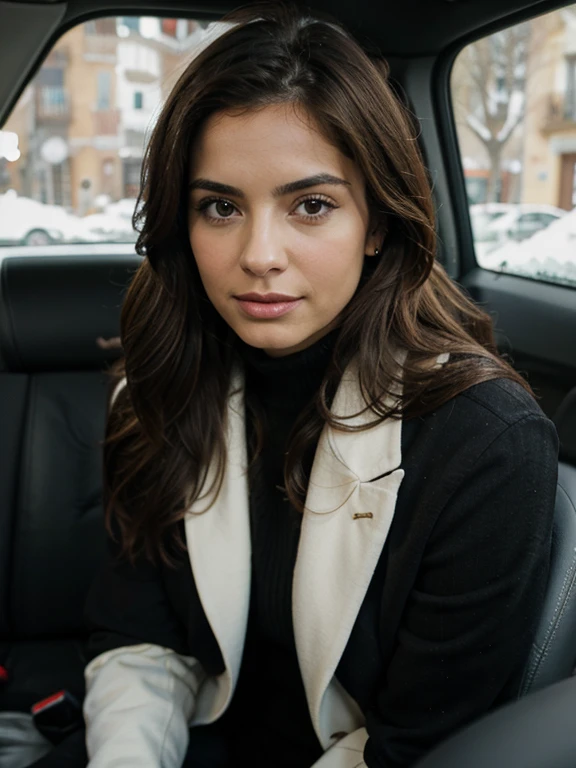 Spanish woman in car winter
