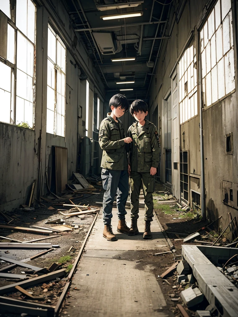 Boys and girls dressed in military fashion、Abandoned Research Facility、Armament、end of the century