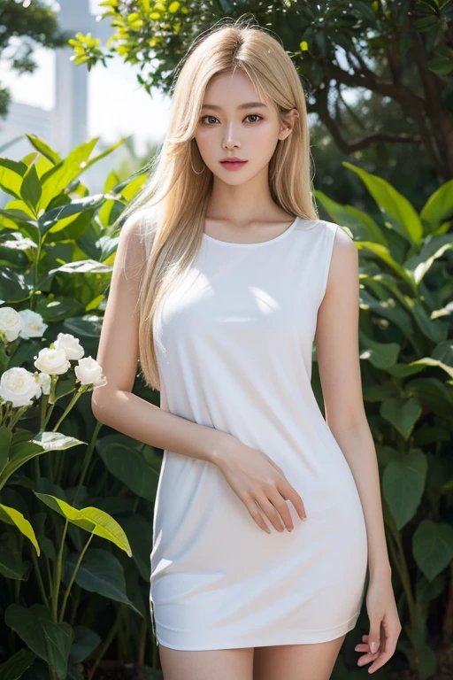 Highest quality、masterpiece、High sensitivity、High resolution、Detailed Description、Dark skinned woman、Slender women、Blonde、White quat、