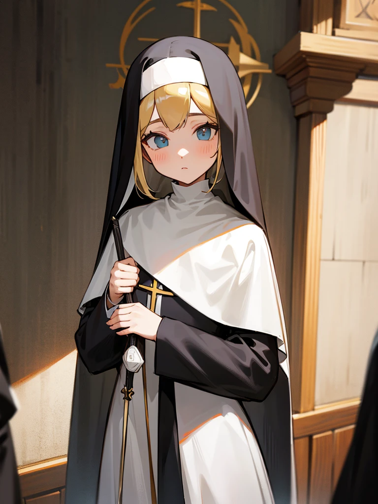 saint、A girl dressed in a nun's outfit、Abandoned Research Facility、Armament、end of the century、Android、outside、rubble、Broken medical equipment