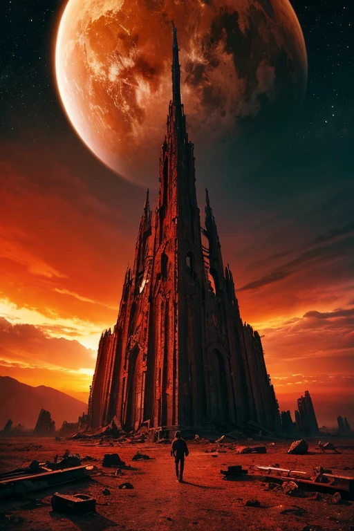 Highest quality、masterpiece、Desolate Earth、wreckage、Red Sky、Surrealism