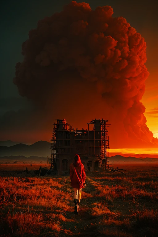 Highest quality、masterpiece、Desolate Earth、wreckage、Red Sky、Surrealism