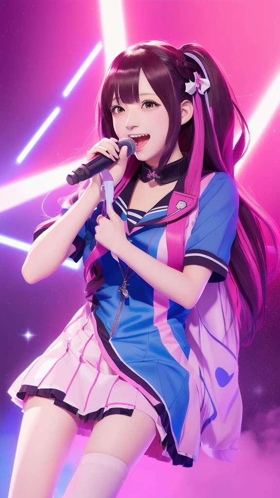 anime girl with long hair holding a microphone and singing, Cute girl anime visuals, maAlso kitagawa fanart, Also, anime Moe artstyle, Official Artwork, Official Art, yuruyuri, Anime Best Girl, Official Anime Artwork, Heroine Japan Vivid scenery, Moe, Anime key visual, Young woman anime visual, macross delta splash art