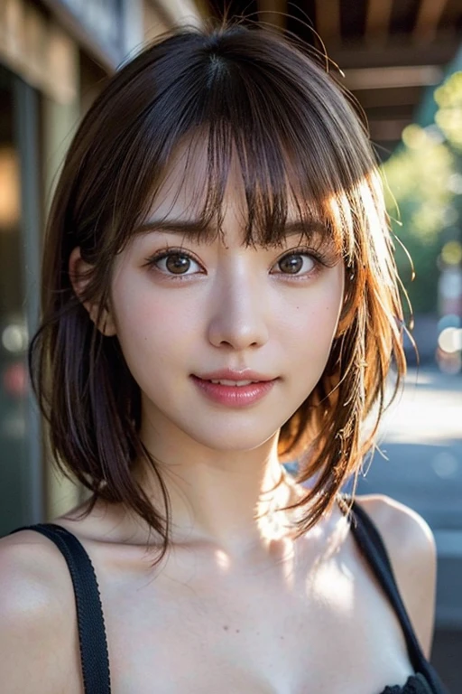 (masterpiece:1.3), (8k, Photorealistic, RAW Photos, Best image quality: 1.4), Japanese 、(Random Hairstyles:1.2)、Cleavage:1.2、Super detailed face、Attention to detail、double eyelid、Put your chest together、Sharp focus:1.2、Beautiful woman:1.4、Light brown hair、Highest quality、masterpiece、Ultra-high resolution、(Photorealistic:1.4)、Highly detailed and professionally lit smile、Loose, lightweight knitwear、Shoulder out、thin、Serious expression、Short-haired、Deadly position