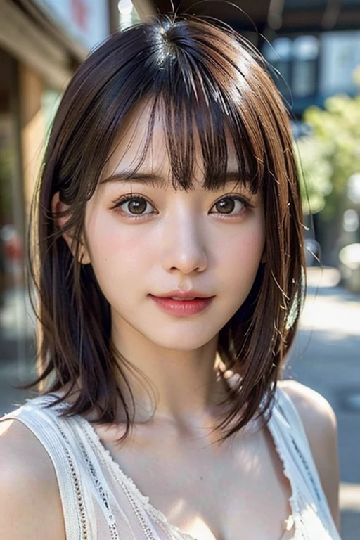 (masterpiece:1.3), (8k, Photorealistic, RAW Photos, Best image quality: 1.4), Japanese 、(Random Hairstyles:1.2)、Cleavage:1.2、Super detailed face、Attention to detail、double eyelid、Put your chest together、Sharp focus:1.2、Beautiful woman:1.4、Light brown hair、Highest quality、masterpiece、Ultra-high resolution、(Photorealistic:1.4)、Highly detailed and professionally lit smile、Loose, lightweight knitwear、Shoulder out、thin、Serious expression、Short-haired、Deadly position