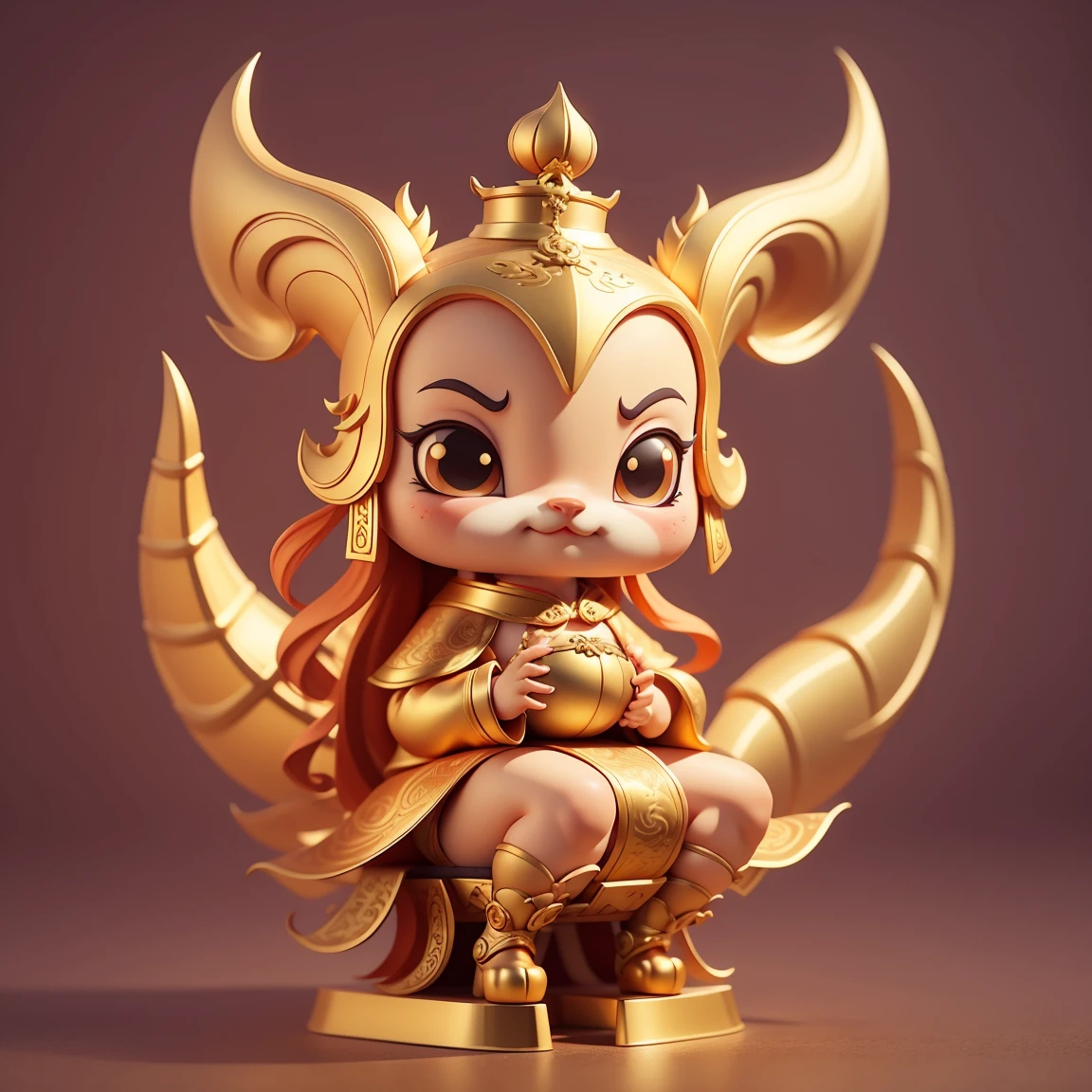 modeling mastery, Indie is the ultimate visual effects compositing,,extrude,myth,Chinese dragon, big horn，so cute, chinese style, fine gold