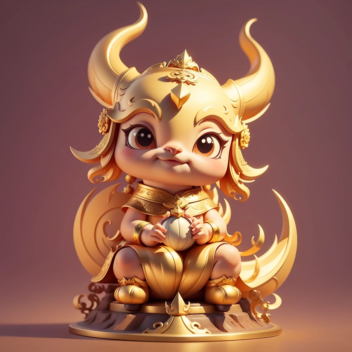 modeling mastery, Indie is the ultimate visual effects compositing,,extrude,myth,Chinese dragon, big horn，so cute, chinese style, fine gold