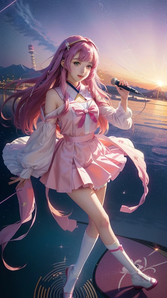 anime girl with long hair holding a microphone and singing, Cute girl anime visuals, maAlso kitagawa fanart, Also, anime Moe artstyle, Official Artwork, Official Art, yuruyuri, Anime Best Girl, Official Anime Artwork, Heroine Japan Vivid scenery, Moe, Anime key visual, Young woman anime visual, macross delta splash art,My Favorite ,Eyes are stars