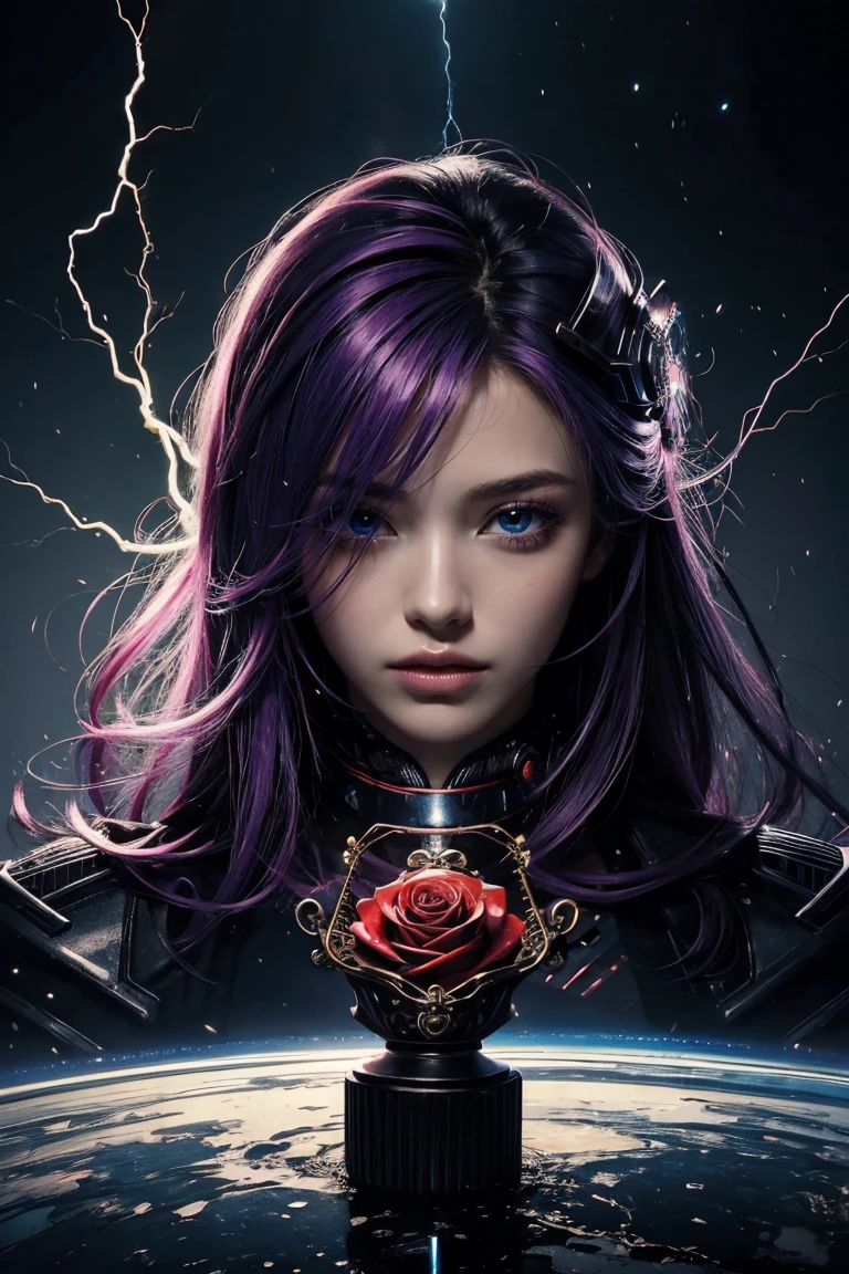 (masterpiece, Highest quality, Highest quality, Official Art, beautifully、beautiful:1.2), (One Man), extreme detailed,(Abstract),Colorful Hair,highest detailed, detailed_eye, Rose,Have the Holy Grail,cyber punk,Lightning, Light_particle,