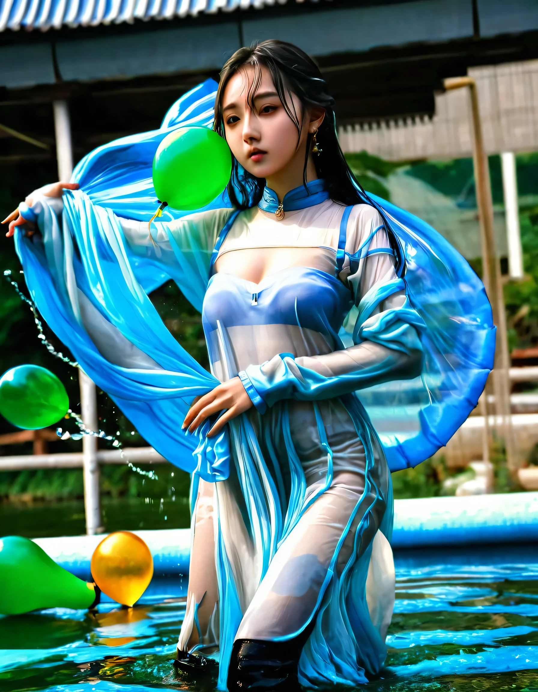 (best quality:1.2), masterpiece, Realistic, Ultra-high resolution, ((a beautiful Japanese idol 12 years old woman:1.2)), (Gaunt:1.3), (((Very flat chest:1.4))), ((Baby Face)), (show me your armpit:1.2), (sweaty armpit:1.3), ((Armpits are wet and shiny with sweat)), She has skin that sweats easily Soaking wet, Sweaty, I can see my pores, topless, (wearing samba costumes:1.2), (dancing parade:1.3), (energetic music:1.2), (confetti-filled streets, lively atmosphere:1.2), (decorative floats:1.1), (bustling market stalls:1.2), (delicious street food:1.1)