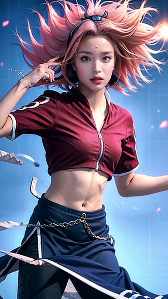 Moisturized skin,Realistic body,(Adult female body),Energetic,(16 years old),(Girl),,Crop top,,Collarbone,Earrings,
BREAK,
Bright red lipstick,(Beautiful navel),(Pink hair),Beautiful hair,Short hair,
BREAK,
((Masterpiece+Top quality+High resolution+Very detailed)), (Full body:1.2),Symmetrical,One shot,
BREAK,
(Wind blowing),(Blue electricity),(Fighting stance:1.4),
BREAK,
Assassination,,Fantastic,Dynamism,Very tight leggings,