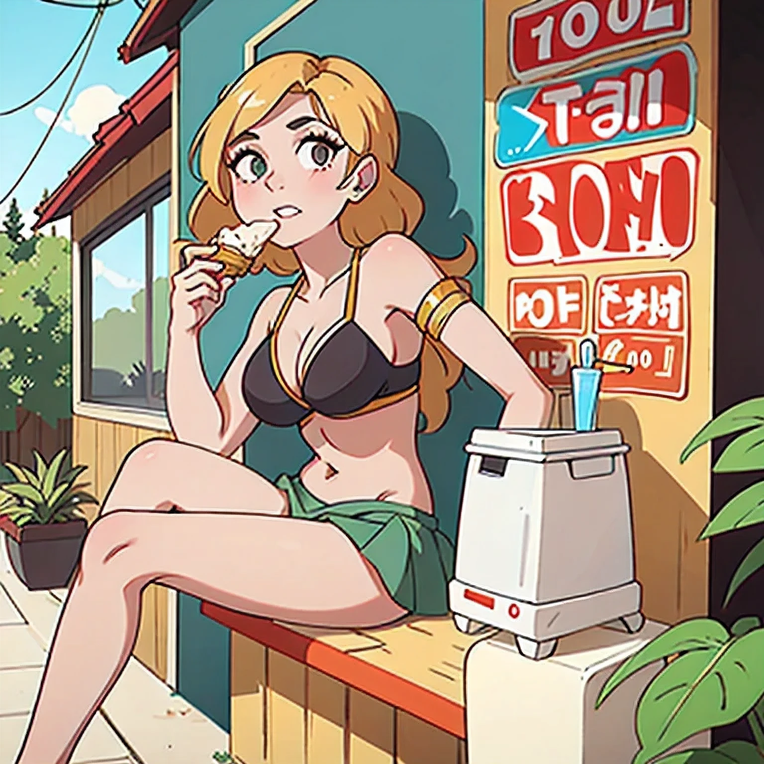 girl in a bikini eating an ice cream cone, eating ice cream, in a bikini, angela white, giorgia meloni, katy perry, in bikini, eating ice - cream, wearing spandex bikini, ice cream on the side, bikini, ice cream, wearing a bikini, candid photo of dirty, shiny plastic bikini, candid shot, cone, 1 girl, solo,in a green dress standing by a wall,portrait of female idol