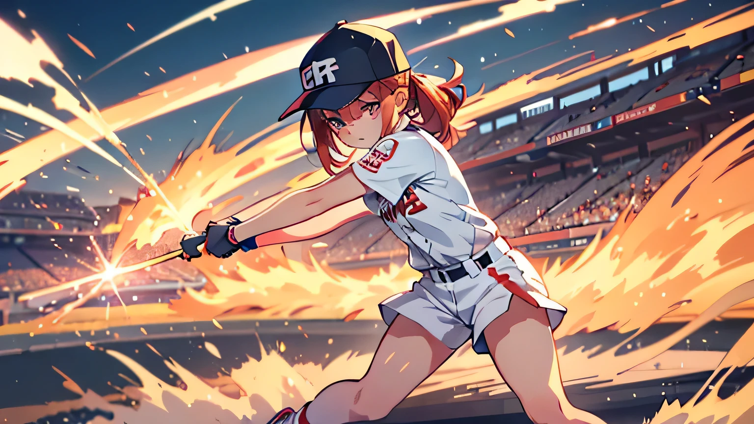 1 girl playing baseball, Wearing a baseball cap,from side,full body,
dynamic effects, motion effects, dynamic hair,
in Baseball ground,
masterpiece, best quality, extremely detailed, (gainax:1.3),
crisp image, sharp image, clear image, vivid image,
(finely detailed face, finely detailed eyes), (finely detailed hair),
highly detailed background,