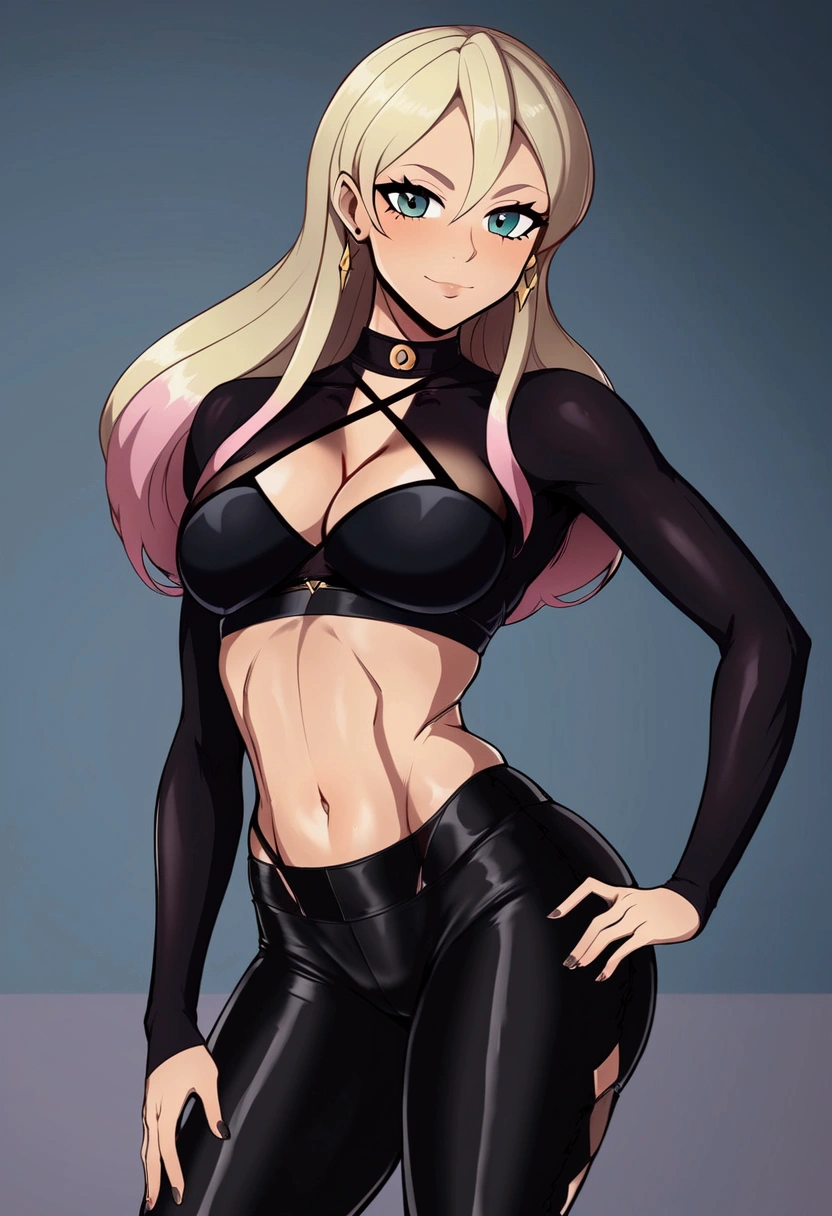 arafed woman in black top and black pants posing for a picture, wearing black tight clothing, wearing a sexy cropped top, skintight black clothes, matte black pants, black leggins, tight outfit, jet black leggins, black outfit, black pants, official product photo, wearing a cropped top, black top, outfit photograph, sexy style, simetrical medium shot