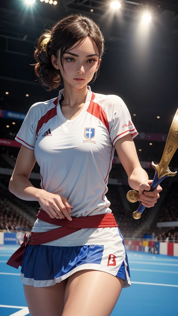 Femme française. Escrime. Championne olympique escrime. Médaille d'or. Manga.