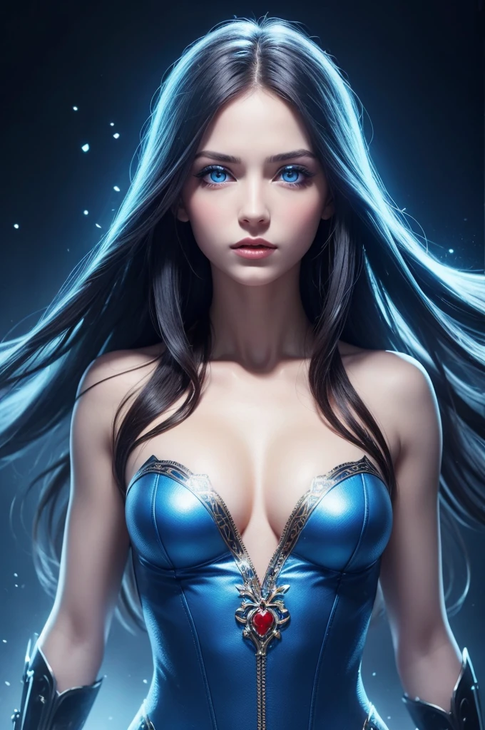create a woman with blue eyes and more eyes around her body