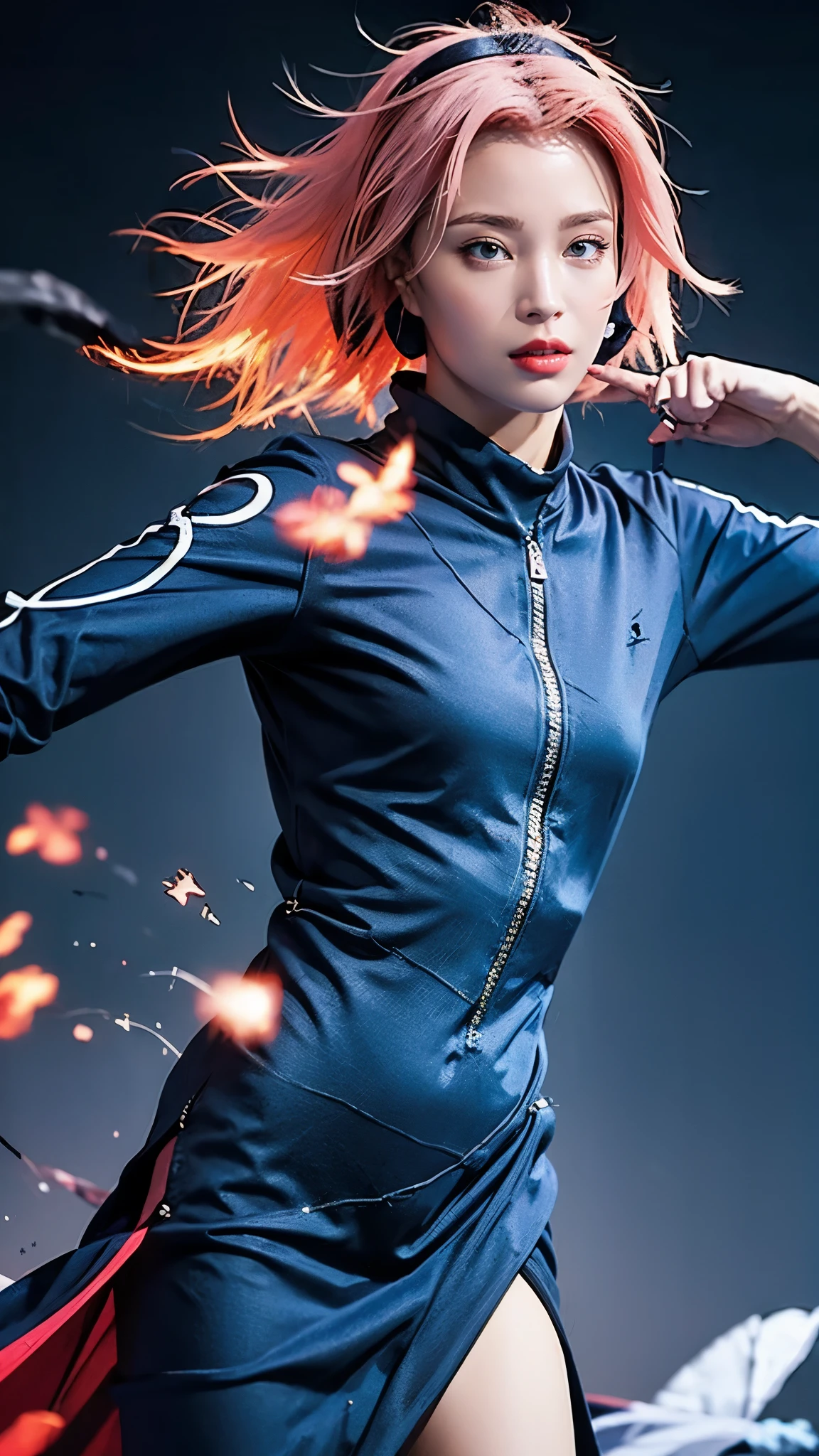 Moisturized skin,Realistic body,(Adult female body),Energetic,(),(Girl),,Crop top,,Collarbone,Earrings,
BREAK,
Bright red lipstick,(Beautiful navel),(Pink hair),Beautiful hair,Short hair,
BREAK,
((Masterpiece+Top quality+High resolution+Very detailed)), (Full body:1.2),Symmetrical,One shot,
BREAK,
(Wind blowing),(Blue electricity),(Fighting stance:1.4),
BREAK,
Assassination,,Fantastic,Dynamism,Very tight leggings,