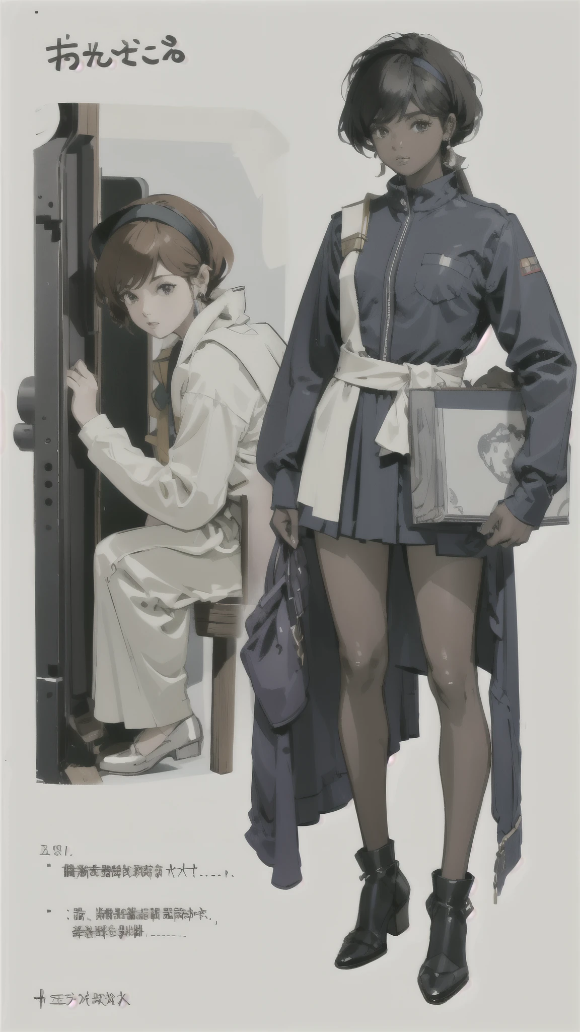Dirty Pear Kay、Dark Skin、Dark skinned women、head band、uniform、militaryru、detailed、masterpiece、Reference Art、Reference Sheet、Multiple Views、Reference Sheet、Model Sheet