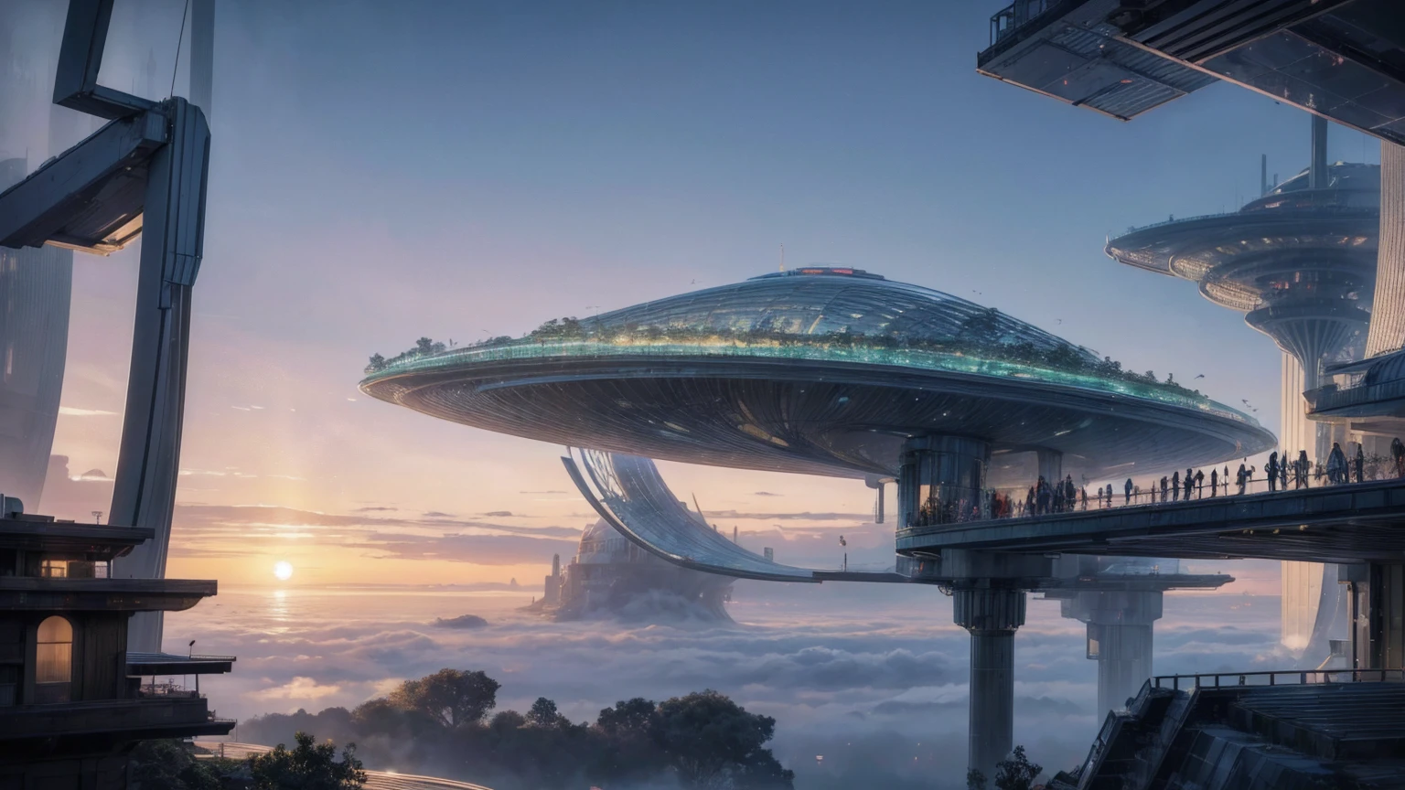 (Best quality,4K,8K,A high resolution,Masterpiece:1.2),Ultra-detailed,(Realistic,Photorealistic,photo-realistic:1.37),Futuristic floating city,Futuristic technology,Huge urban high-tech tablet platform,Airship,Floating in the sky,Futuristic city,Small airships around,High-tech hemispherical platform,Colorful lights,Advanced architecture,modernn architecture,skyscrapper,Access the cloud,Scenic beauty,view over city,Impressive design,Blend seamlessly with nature,energetic and vibrant atmosphere,Futuristic transportation system,Parking is suspended,Transparent path,Lush greenery,Sky gardens,cascading waterfalls,Magnificent skyline,reflections on the water,Sparkling river,Architectural innovation,futuristic skyscrapers,Transparent dome,The shape of the building is unusual,Elevated walkway,Impressive skyline,Glowing lights,Futuristic technology,Minimalist design,Scenic spots,Panoramic view,Cloud Piercing Tower,Vibrant colors,epic sunrise,epic sunset,Dazzling light display,magical ambiance,The future city,Urban Utopia,LuxuryLifestyle,Innovative energy,sustainable development,Smart city technology,Advanced infrastructure,Tranquil atmosphere,Nature and technology live in harmony,Awesome cityscape,Unprecedented urban planning,Architecture connects seamlessly with nature,High-tech metropolis,A cutting-edge engineering marvel,The future of urban living,Visionary architectural concept,Energy-efficient buildings,Harmony with the environment,A city floating above the clouds,Utopian dreams become reality,The possibilities are endless,State-of-the-art transportation network,Green energy integration,Innovative materials,Impressive holographic display,Advanced communication system,Breathtaking aerial view,Quiet and peaceful environment,Modernist aesthetics,Ethereal beauty