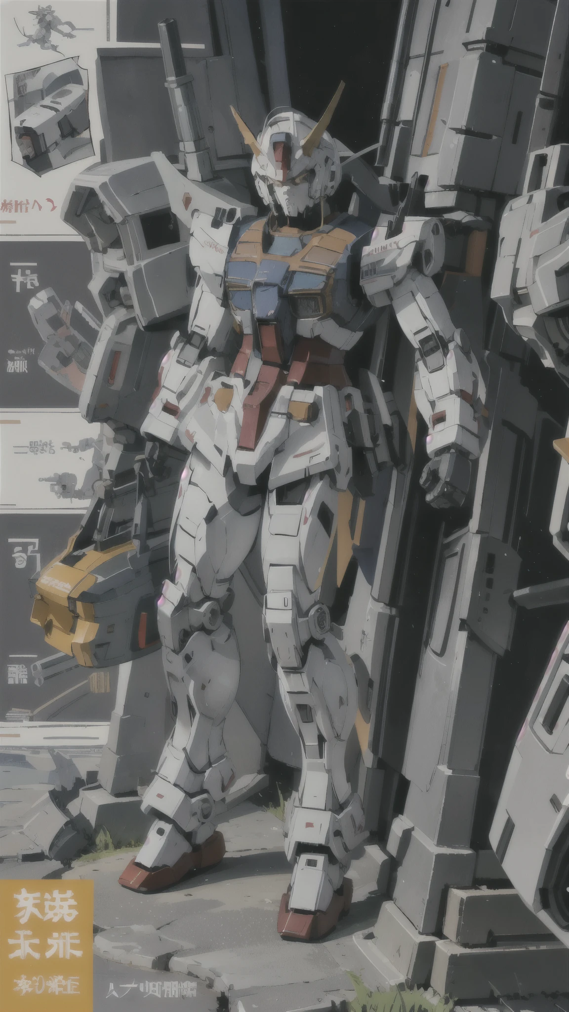 Gundam\(rx78\)、Mecha、robot、sf、militaryru、detailed、masterpiece、Reference Art、Reference Sheet、Multiple Views、Reference Sheet、Model Sheet