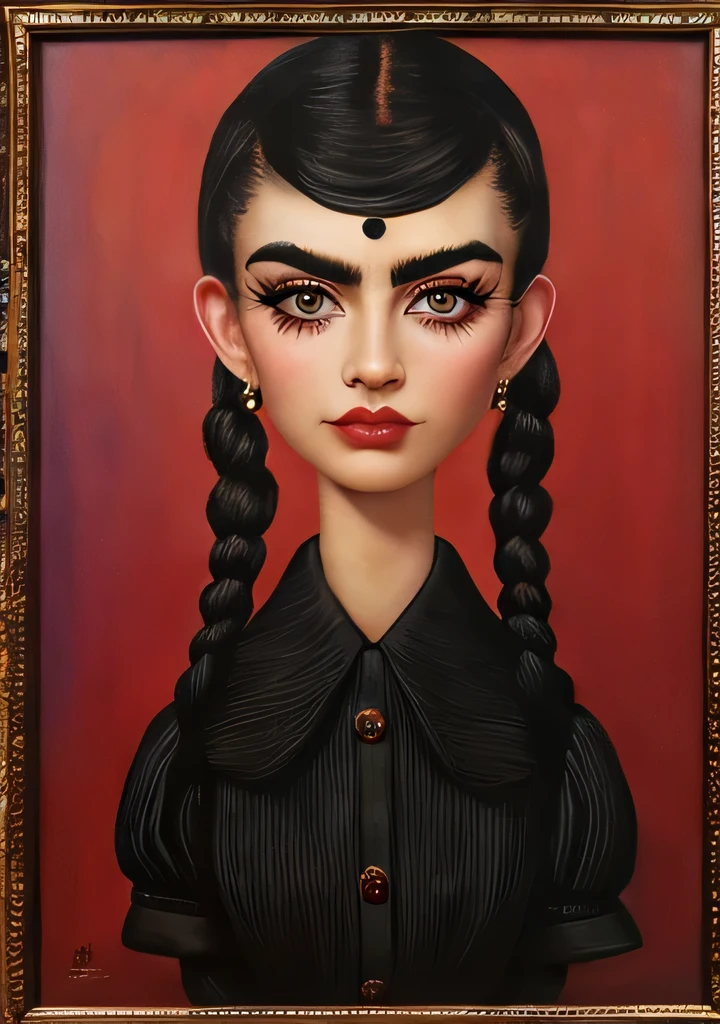 painting of an ugly woman with very thick and hairy eyebrows, Styled by Mark Ryden,