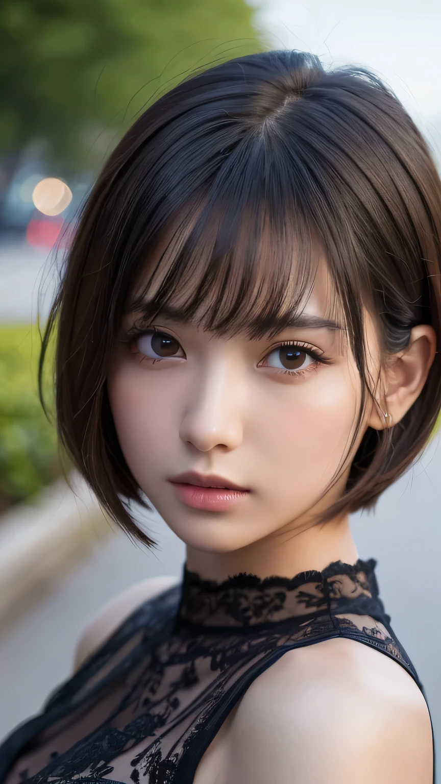 (Ultra-realistic), (figure), (High resolution), (8k), (Very detailed), (Best figure), (Beautiful and detailed), (Highest quality), (Super detailed), (masterpiece), (wallpaper), (Detailed face), alone, One Girl, watching viewer, Trendy summer clothes，Less exposure、Fine details, Detailed face, In the Dark, Deep Shadow, Modest, Pure Erotic Face Ace_v1, cool, short hair, Pointed diagonal bangs，driving