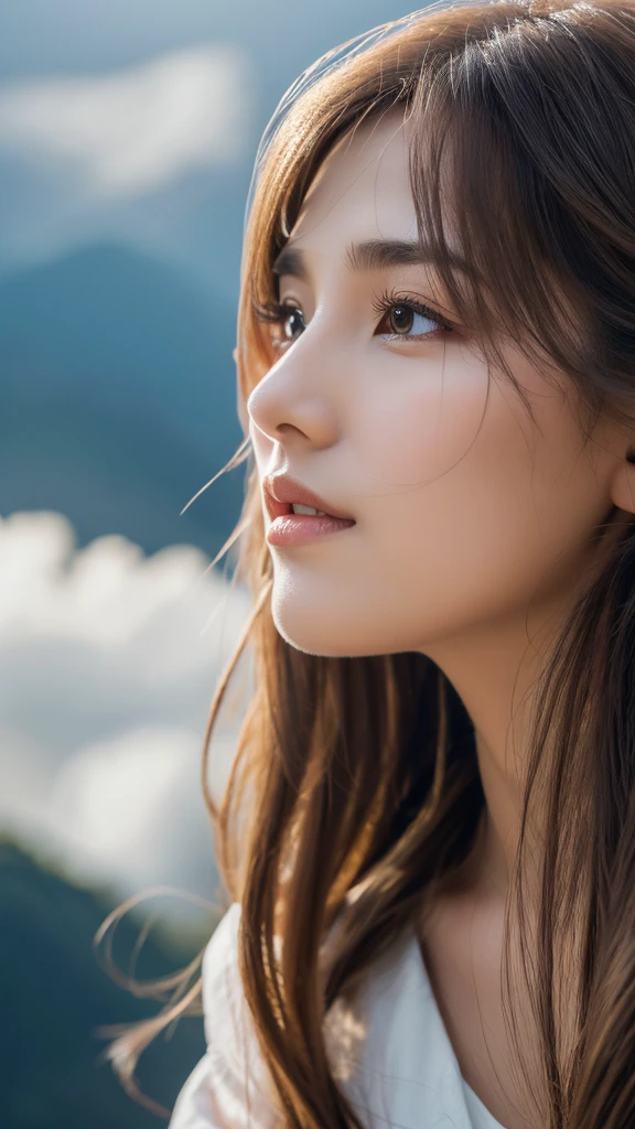 Beautiful girl, Long and fine hair, White Feather, flying above clouds, Soft and dramatic lighting, (Highest quality,4K,8k,High resolution,masterpiece:1.2),Very detailed,(Realistic,photoRealistic,photo-Realistic:1.37),Detailed eyes, Detailed nose, Detailed lips, Long eyelashes, Angelic look, peaceful, Magic, Fantasy, Cinematic, Dramatic colors, Warm color palette