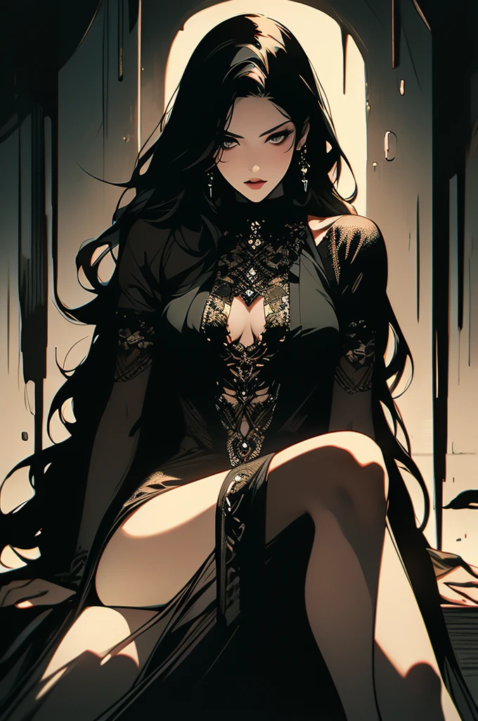 masterpiece,best quality,ultra-detailed,2girl,solo,crow,upper body,dark style,black hair ,horror theme, nude, sitting, legs spread wide open showing pussy, masturbating