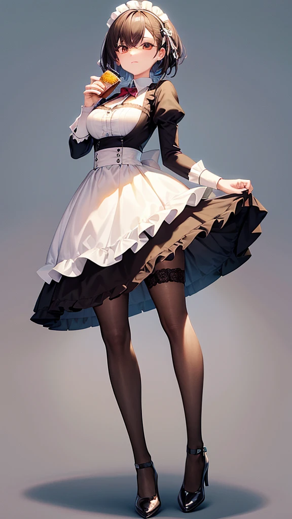 Design a full-body character with an iced tea theme, wearing an iced tea-colored maid outfit.
