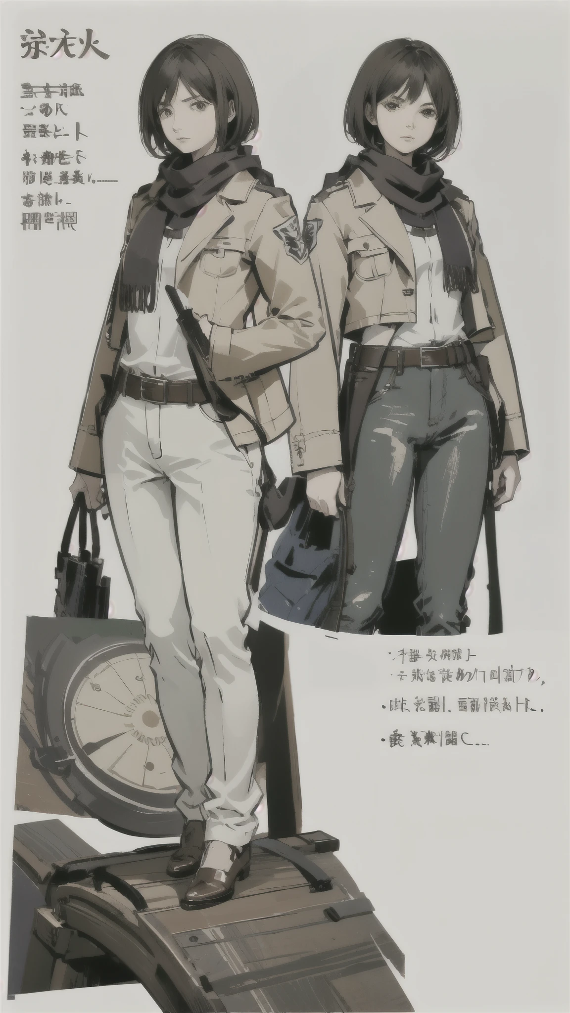 
Fumikasa、short hair、black eye、scarf、emblem、belt、Thigh straps、赤いscarf、White trousers、Brown jacket、Long sleeve、militaryru、detailed、masterpiece、Reference Art、Reference Sheet、Multiple Views、Reference Sheet、Model Sheet、
