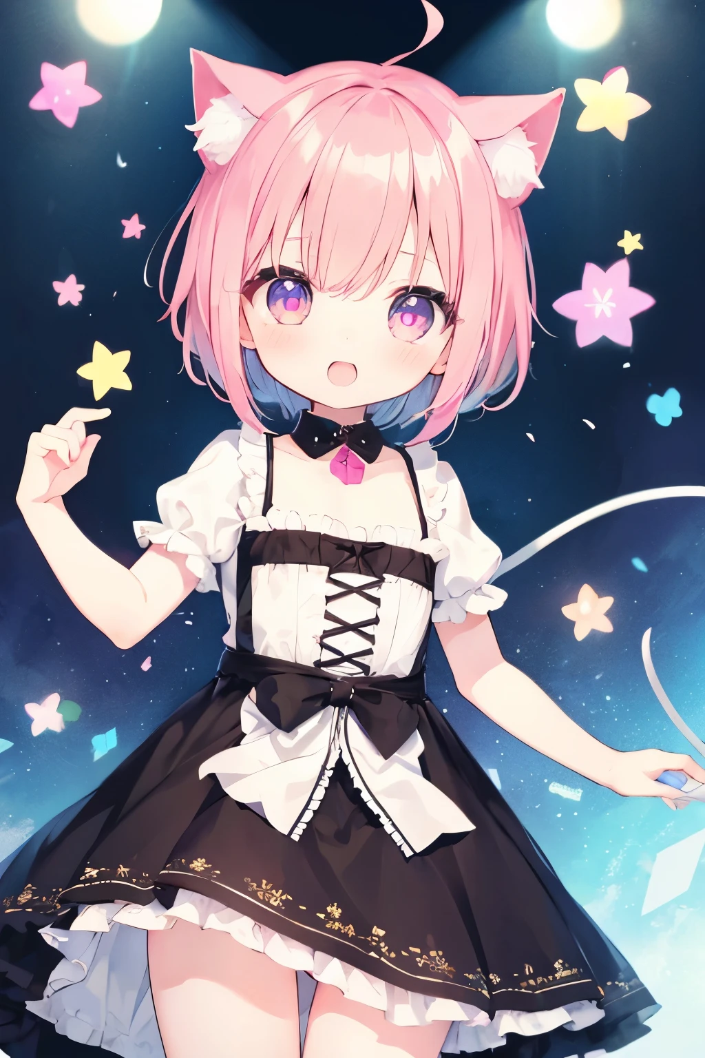 NSFW,7-year-old girl、dirndls、Wearing a collar、Very beautiful and Shining Eyes、Shining Eyes、1 girl、、Big Mouth、Elementary school girl、Cat ear、Transparent pink short hair、