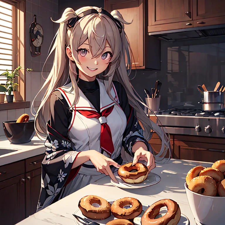 murasame_kantaicollection,(odd eyes:1.4),
,(masterpiece:1.4),(best quality:1.4), (high quality:1.4),(hyper detailed:1.4),(exquisite:1.4), art CG,8K,1girl solo,full body,(happy smile:1.4),
Eating Donut,kitchen


