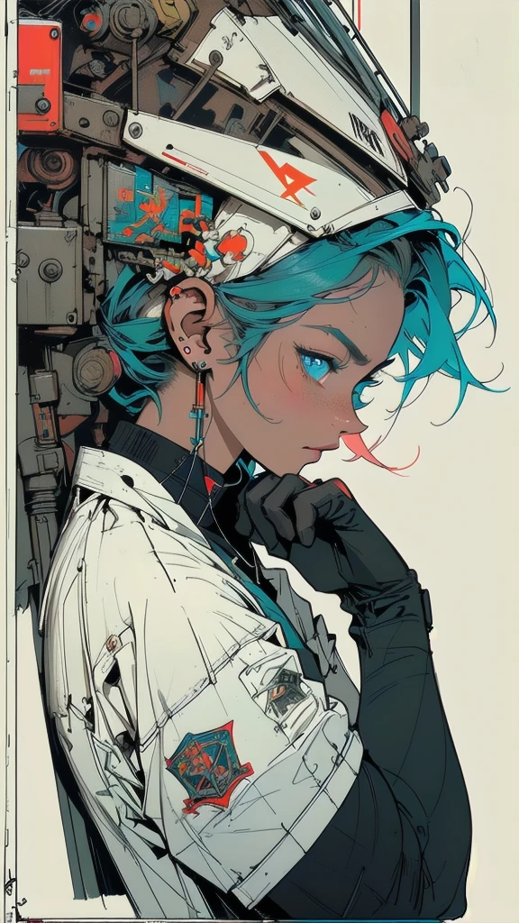 (((masterpiece, highest quality))),(((solo:1.2))),(((1girl:1.2))),32k wallpaper, very detailed, poster, vintage science fiction,(((((geometric cinematic movie poster))))), ((bauhaus)),(shape),(((abstract))),(mid century modern),(((((portfolio))))),(((((Close-up))))),(((((bust up))))),((((more various angle)))),((((highlight)))),((((heterochromia)))),(((complete. detailed face))),((((Extremely talented)))),(((((most complecated futristic machine))))),(Colorful color scheme),(((detailed unlimited complete equipment : rail gun))),(((((Absolutely simple background))))),(((Texture for people : grunge))),(((Cheek resting on hand))),((Rest on your chin)))