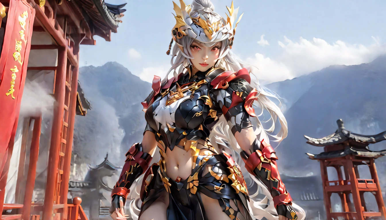 high quality,HD,16K,Sharp Line,1 Girl,fantasy, （Fire Spirits）,Pretty Face, Large Breasts, Beautiful legs,In the mountains,Focus Girl,detailed Pretty Face,Detailed clothes,beautiful eyes,Cool,Sexy,Dynamic Angle,穿着华服的神明Strike a pose拍照, Ancient mysterious sexy goddess, Traditional beauty woman, Beautiful female warrior god of war , Beautiful sexy goddess, Gorgeous role-playing, high, Beautiful young girl, Beautiful woman, 华丽Beautiful woman, Complex clothing,Chinese Mystical Aesthetics, Beautiful Asian ancient mysterious girl, Extremely detailed shot of the goddess, Jaw-dropping sexy beauty, Big breasts deep neckline sexy belly button（butt), (bedroom), (Sexy Girls), masterpiece, best quality, Bangs, blush, Chest, clavicle, Eyebrows visible through hair, (Gradient red and gold hair), Jewelry, Long hair,Bright Eyes, ring, (solitary), illustration, fashionable, miss, Strike a pose, background, element, confident, Express, Accessories, majestic, striking, key point, Dynamic poses, ((plump)), (black))Woman in transparent dress,Viewer,(((Full breasts, Keeley University))),Slim waist,(Navel exposed,Bare waist), Long hair, extreme detailed details, 详细的fantasy艺术, Stunning character art, Beautiful and exquisite character art, Beautiful transparent dress, Very detailed, Large Breasts，Chest，Golden ratio figure，Beautiful figure，Ultra wide-angle shooting，Full body shot拍摄，Body close-up，Full body shot，Wearing a pleated tulle skirt，柔和动漫illustration, 柔和的深色background，Fujifilm XT3 Clear focus, f 5.6, High Detail, Clear focus,(Wearing openwork clothing),, (Natural light), (Tempting)translucent, Good velvet quality, Compared, Divine Light,, Silver hair, 天空background, Absolute Strength,Female Shinmei，穿着性感丝绸的Female Shinmei,，Large Breasts，Chest，Golden ratio figure，Beautiful figure，Ultra wide-angle shooting，Full body shot，Body close-up，Full body shot， Wearing a tulle dress, Model shooting style, Large Breasts，饱满Chest，Golden ratio figure，Beautiful figure，(Extremely detailed CG 8k wallpaper unit), The most beautiful artistic photos in the world, , 8K 超HD, ) on the beach，Sexy lazy posture，Sexy seductive expression，best quality,masterpiece,Ultra-high resolution,(Practical:1.4),original photo,Ultra-high resolution