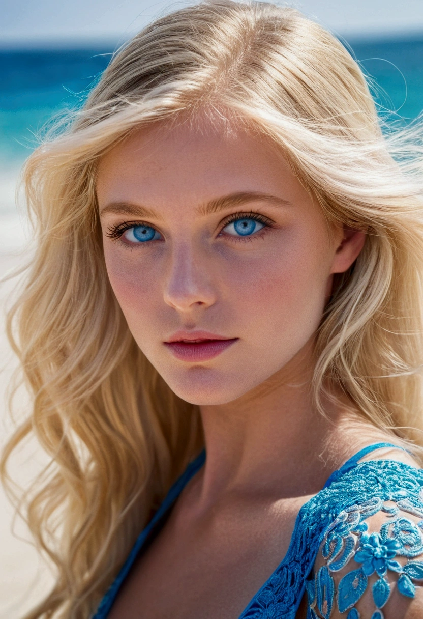  blonde blue eyes on the beach