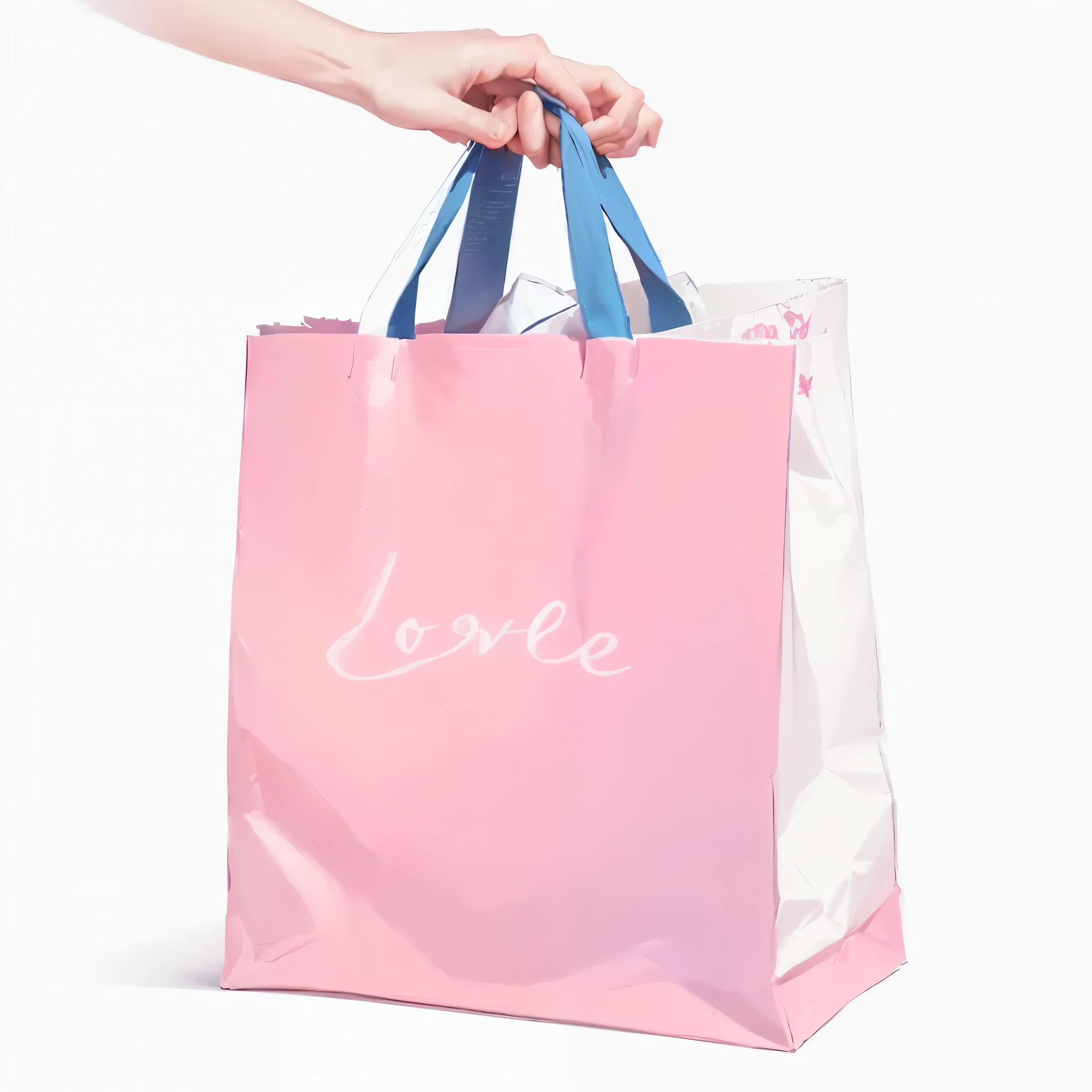 someone holding a pink shopping bag, on which the word &quot;love&quot; is written, Robert Crozier, ordered, Low resolution, digital painting, inspired by Cornelia Parker, euro, author: Darken, caretaker, digital illustration -, Bags, inspired by Karl Voelker, Joseph-Marie Vien, Korean artist, hyperrealistic illustration, rendering