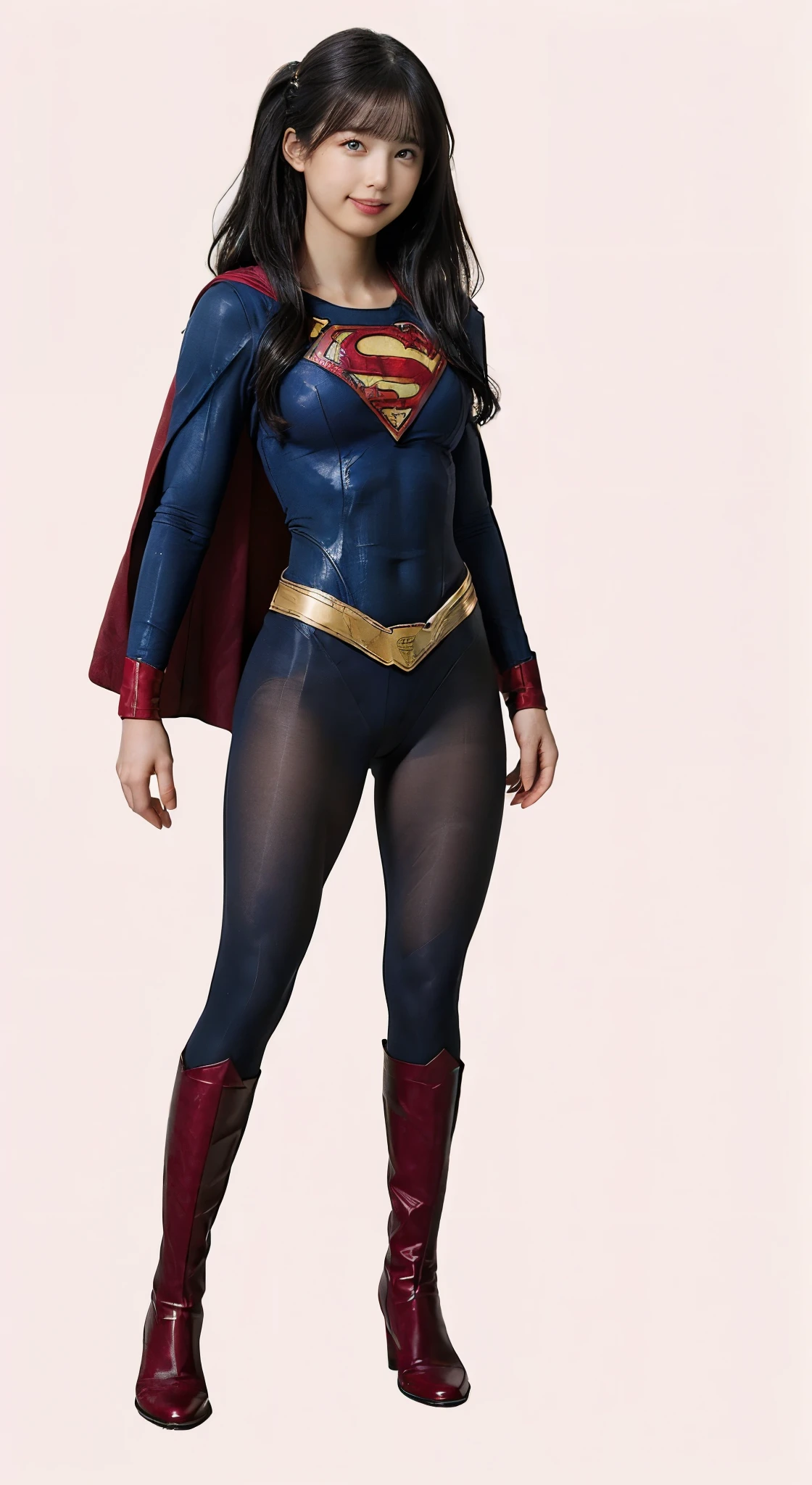 No background、(((Beautiful legs in black tights.)))、(((Legally express the beauty of your smile)))、((((Make the most of your original images)))、(((体にぴったりフィットするSupergirl Costume)))、(((Supergirl Costume)))、(((Beautiful hair with twin tails)))、(((suffering)))、(((Please wear black tights....、Wear red boots)))、((Best image quality、8k))、((Highest quality、8k、masterpiece:1.3))、(((Preserve background )))、Sharp focus:1.2、Beautiful woman with perfect figure:1.4、Slim Abs:1.2、Wet body:1.5、Highly detailed face and skin texture、8k
