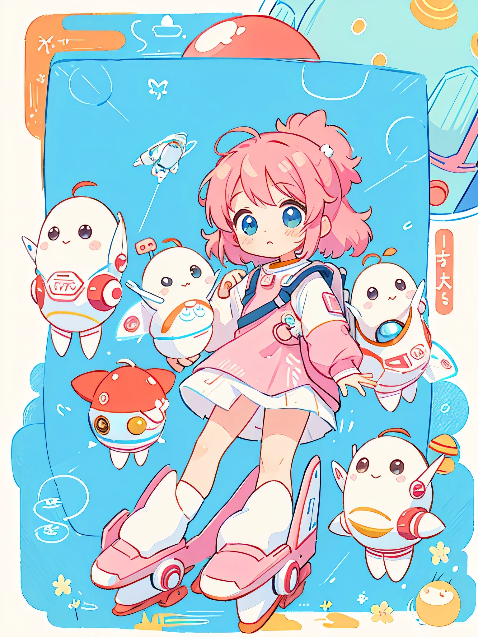 Momoko Sakura colorful style, Kawaii Design, The most beautiful girl of all time、chibi, (((Cute spaceship))) , Mars exploration、
