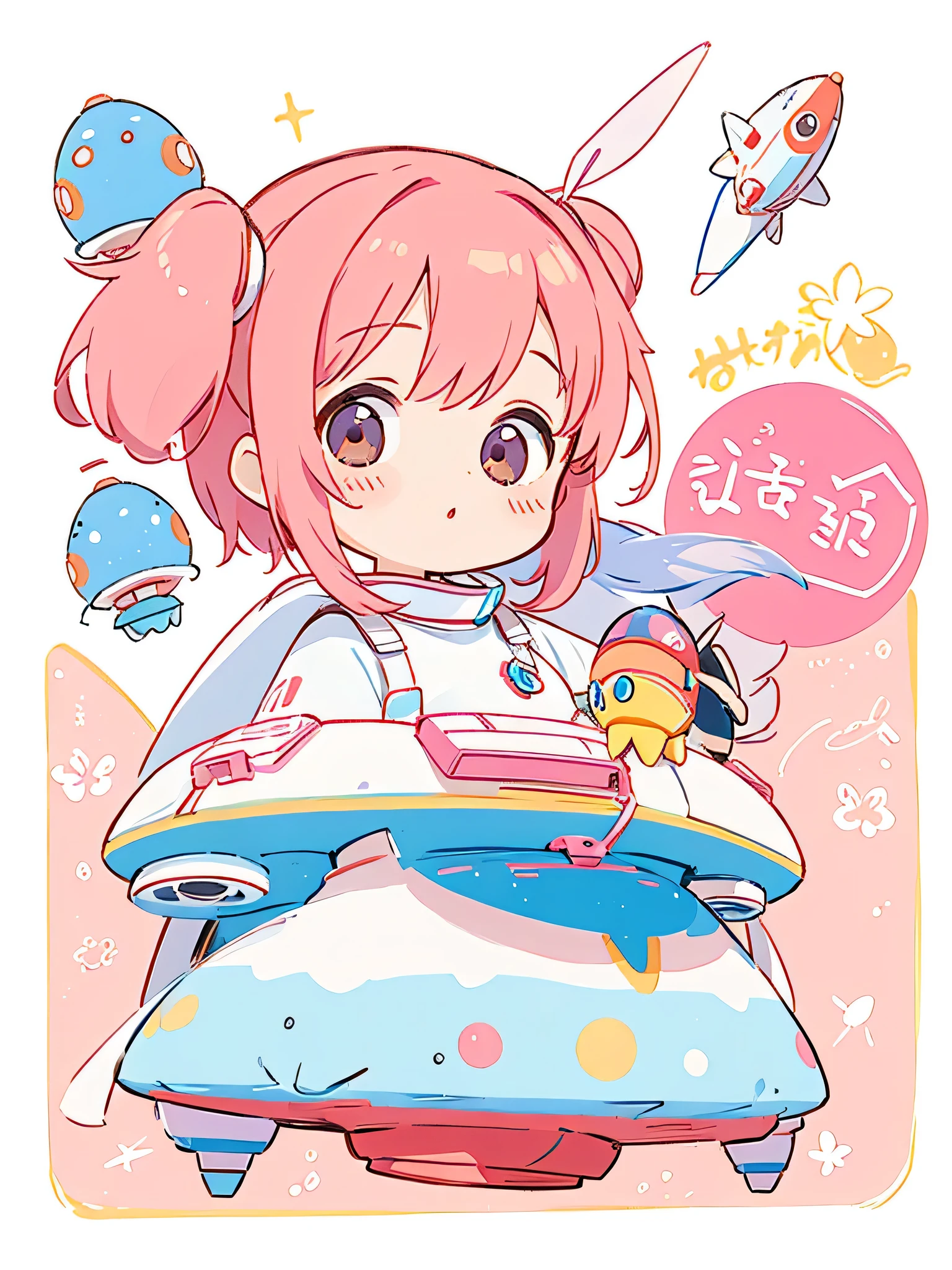 Momoko Sakura colorful style, Kawaii Design, The most beautiful girl of all time、chibi, (((Cute spaceship))) , Mars exploration、