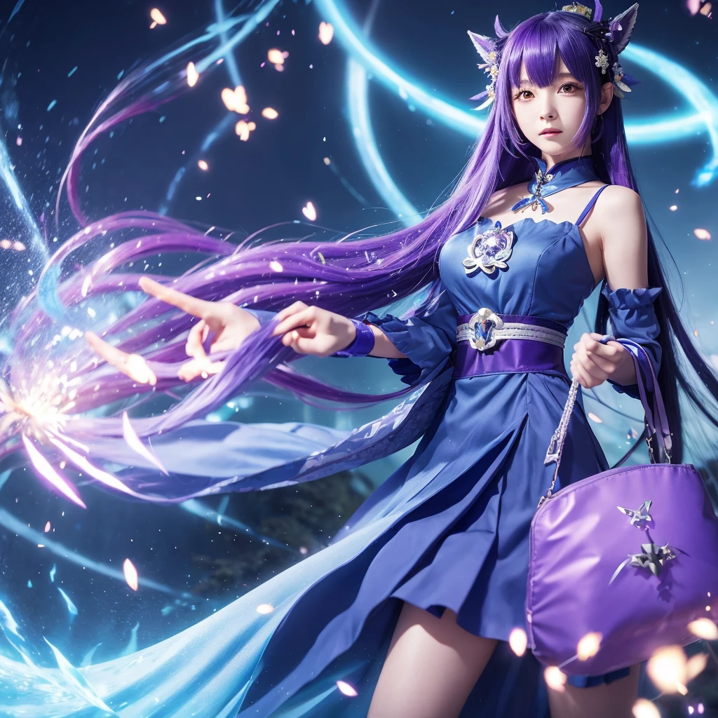 anime girl with long purple hair and blue dress holding a bag, keqing from genshin impact, zhongli from genshin impact, ayaka genshin impact, genshin, genshin impact character, ayaka game genshin impact, blue scales covering her chest, mizutsune, genshin impact style, splash art anime , genshin impact