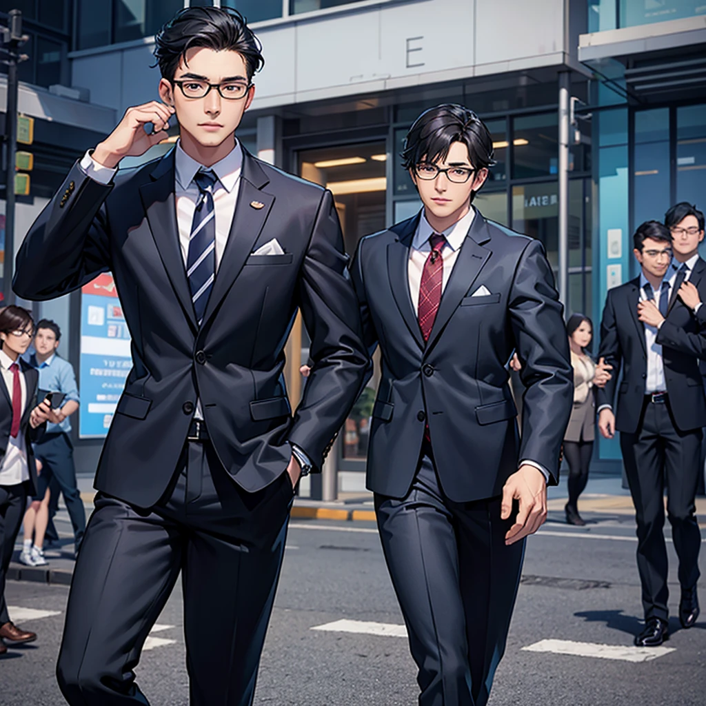 Company president,black hair,suit,glasses,male,