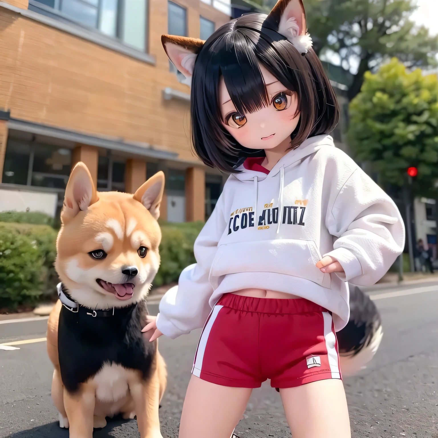 Shiba Inu girl rural scenery、Playing in gym clothes