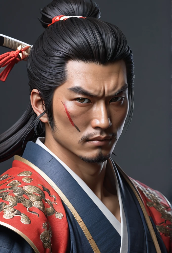 samurai, 1boy,by Artgerm, best quality, masterpiece, Representative work, official art, Professional, Ultra intricate detailed, 8k,長い髪, ソロ,