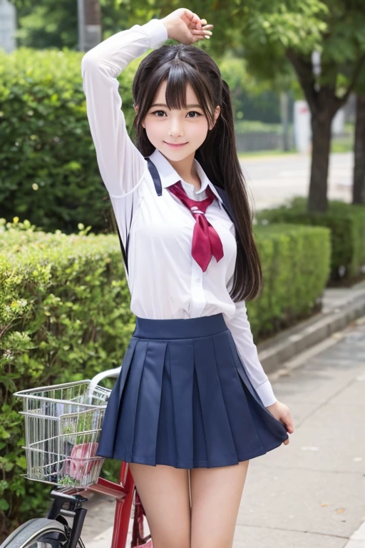 Cute Girls､high school girl､Idol､uniform､mini skirt､See-through､Fluttering in the wind､bicycle､cycling
