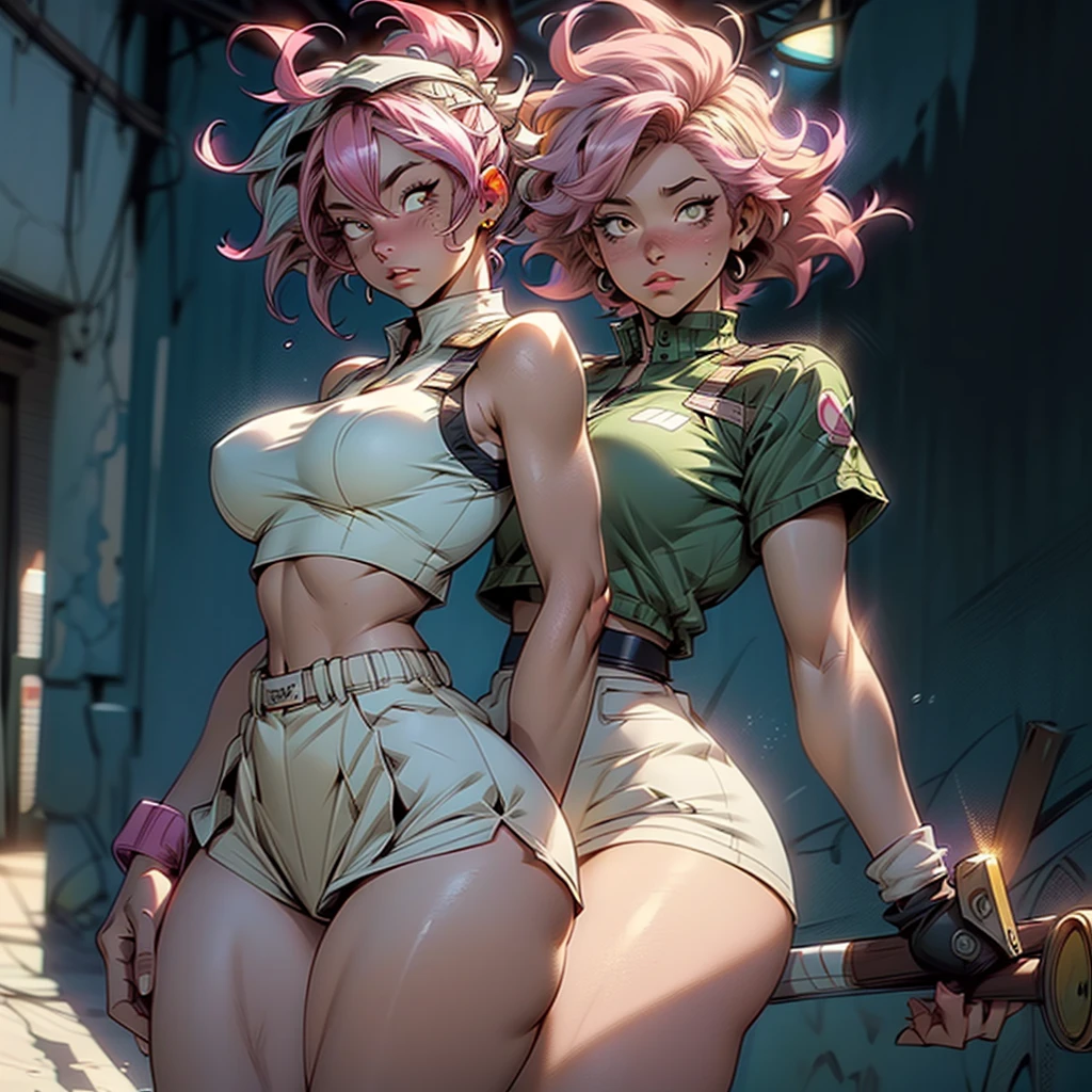 (((2girls))), great aesthetics, ((My Hero Academia)), MINA ASHIDO, voluptuous, gorgeous, attractive, stunning, ((pink_hair)), ((pink_skin)), ((yellow_eyes)), ample hips, insanely detailed accentuated big booty, wearing Victorian laced lingerie, thick thighs, highly detailed, highest quality, ((masterpiece illustration)), 
MOMO, Asian, highly gorgeous, attractive, voluptuous, large_breast, ample hips, insanely detailed accentuated big booty, wearing tennis attire, ((masterpiece, best-quality, ultra_detailed)), beautiful artwork, immersive background, volumetric lighting, 8k uhd, cinematic atmosphere