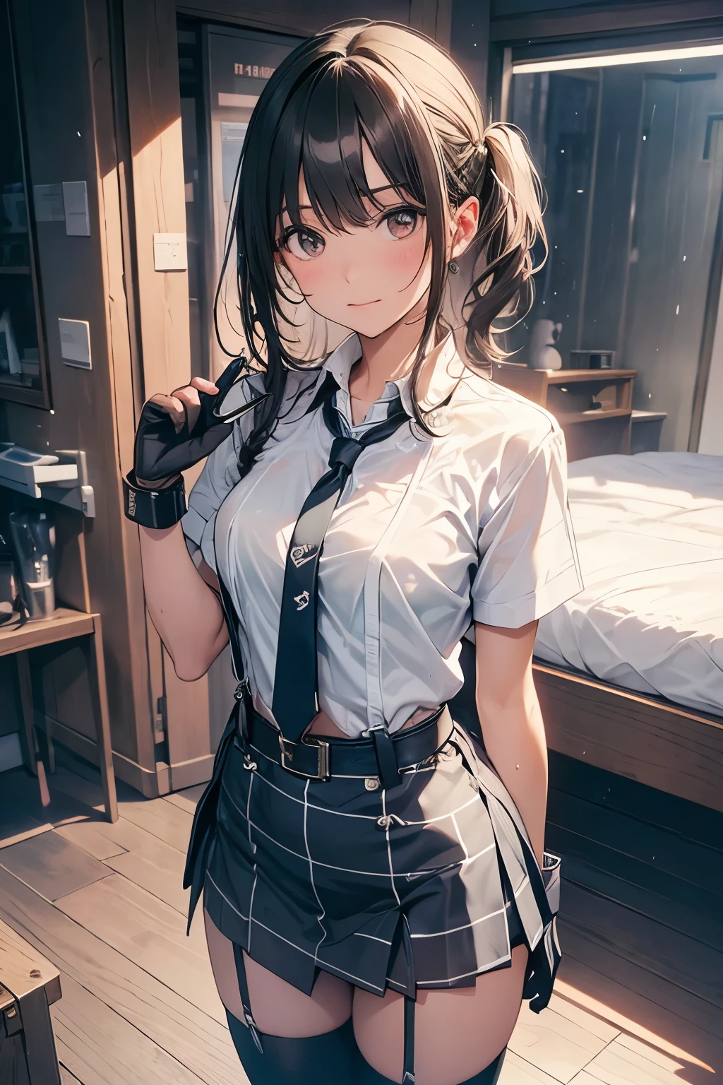 1 female, , high quality, masterpiece, Ultra-high resolution, , Cinema Lighting, , , 1 female, , high quality, masterpiece, Ultra-high resolution, , Cinema Lighting, , , And the suspenders with the cranes flying Moderate breasts Large Breasts Small face holster Lying in bed Looking up Sweat belt summer 脇Sweat Black Hole Gloves suit garterbelt Leg Links ズボンにbelt holster Hands behind your back Anxious expression Looking up Anxious face Knee-high Knee socks Knee-highソックス garterbelt garter ふとももにgarterbelt Checkered mini skirt Necktie Headband ribbon Panty shot スカートの隙間 Armament Handgun handcuffs Cable ties レッグholster holster Hands behind your back Anxious expression Looking up Anxious face 足を横に開く Armament Cable ties レッグholster holster See-through clothing heavy rain Getting wet in the rain