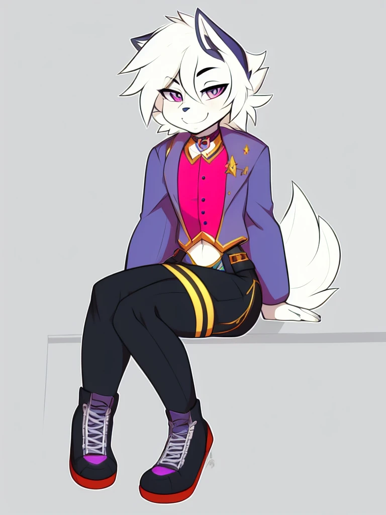 An anthropomorphic character, alone, seducing gaze, perfect body, wearing an eye-catching outfit, simple background, full body, original character