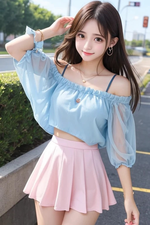 Cute Girls、high school girl、Idol、Off the shoulder、mini skirt、See-through、Fluttering in the wind