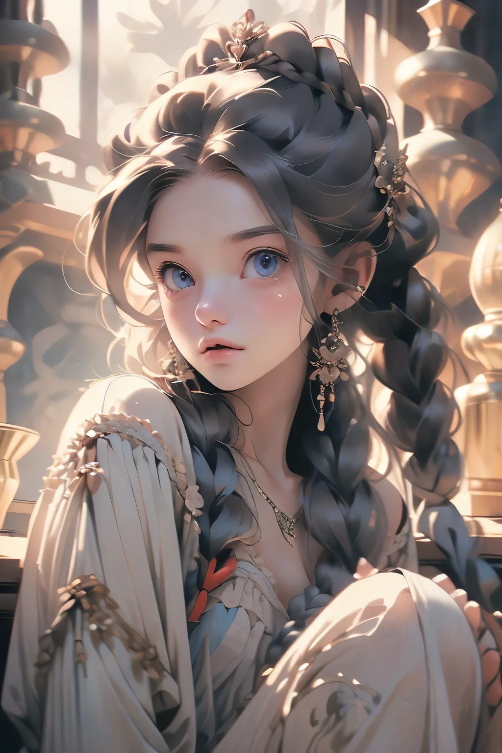 ((best quality)), ((masterpiece)), (detailed), 1girl, off-shoulder baggy sweater,clothes too big, exposing,(little chest),(big forhead:1.2),(beautiful big eyes:1.3),extremely detailed cute anime face, (((flat chest))),((((long twin braids,tight braids,long braid,braided hair,long hime cut,colored inner hair)))),intricate eyes,beautiful detailed eyes,symmetrical eyes,(((detailed face))),beautiful detailed lips,(nsfw)), ((downblouse, upskirt)),(baggy, sagging clothes, upskirt, downblouse), dynamic pose,looking at viewer, (((embarrassed))),(horrified expression),(crying),highres,(best quality),(ultra detailed,extremely detailed),perfect face details, ((masterpiece:1.4, best quality))+, (ultra detailed)+, long twintails, cute girl,blue clothes, (flat chest:1.3), NSFW, small breasts, prominent collarbones, skinny arms, flat stomach, visible hip bones, long hair, red hair, white hair, blonde hair, dark hair, ponytail, thick ponytail, heavy ponytail, small breasts, NSFW